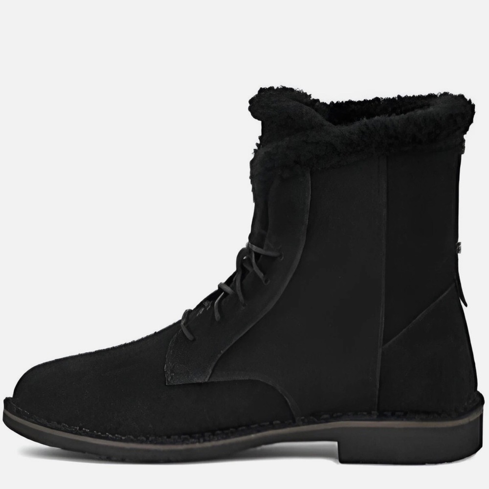 UGG Quincy combat boots black suede with sheepskin lining